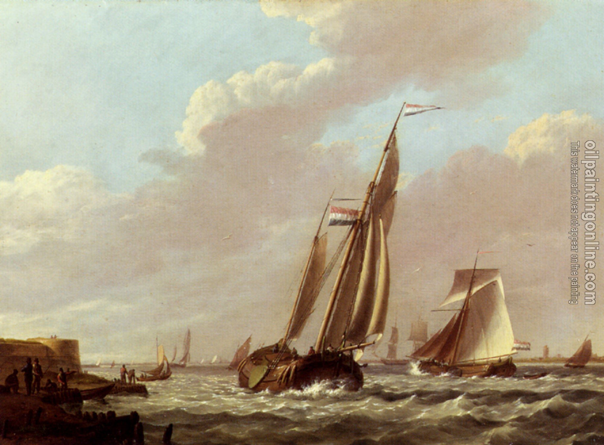 Johannes Hermanus Koekkoek - Shipping In A Choppy Estuary